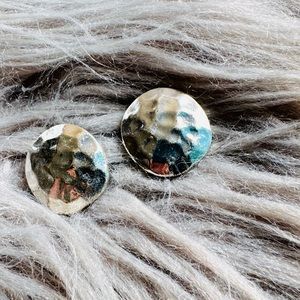 Vintage Monet Silver Hammered Style Circle Earrings